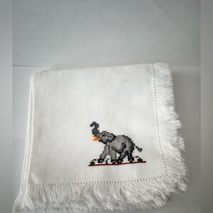 Set of 6 Vintage Hand Embroidered Elephant Cocktail Napkins - UAL & Tufts Mascot